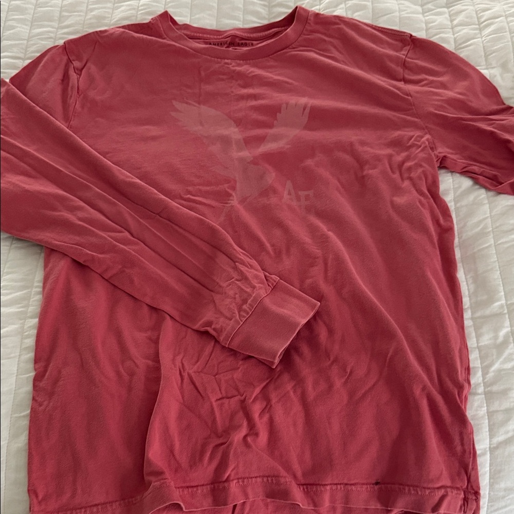 American Eagle Outfitters Men's Coral Long Sleeve Tee